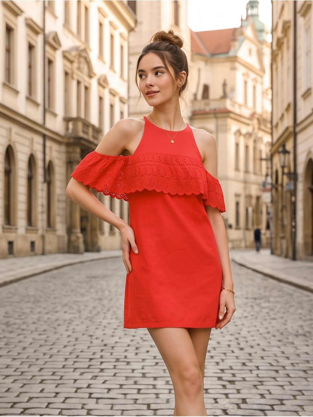 ASOS Orange Cold Shoulder Mini Dress Elegant Eyelet Trim Halter Dress